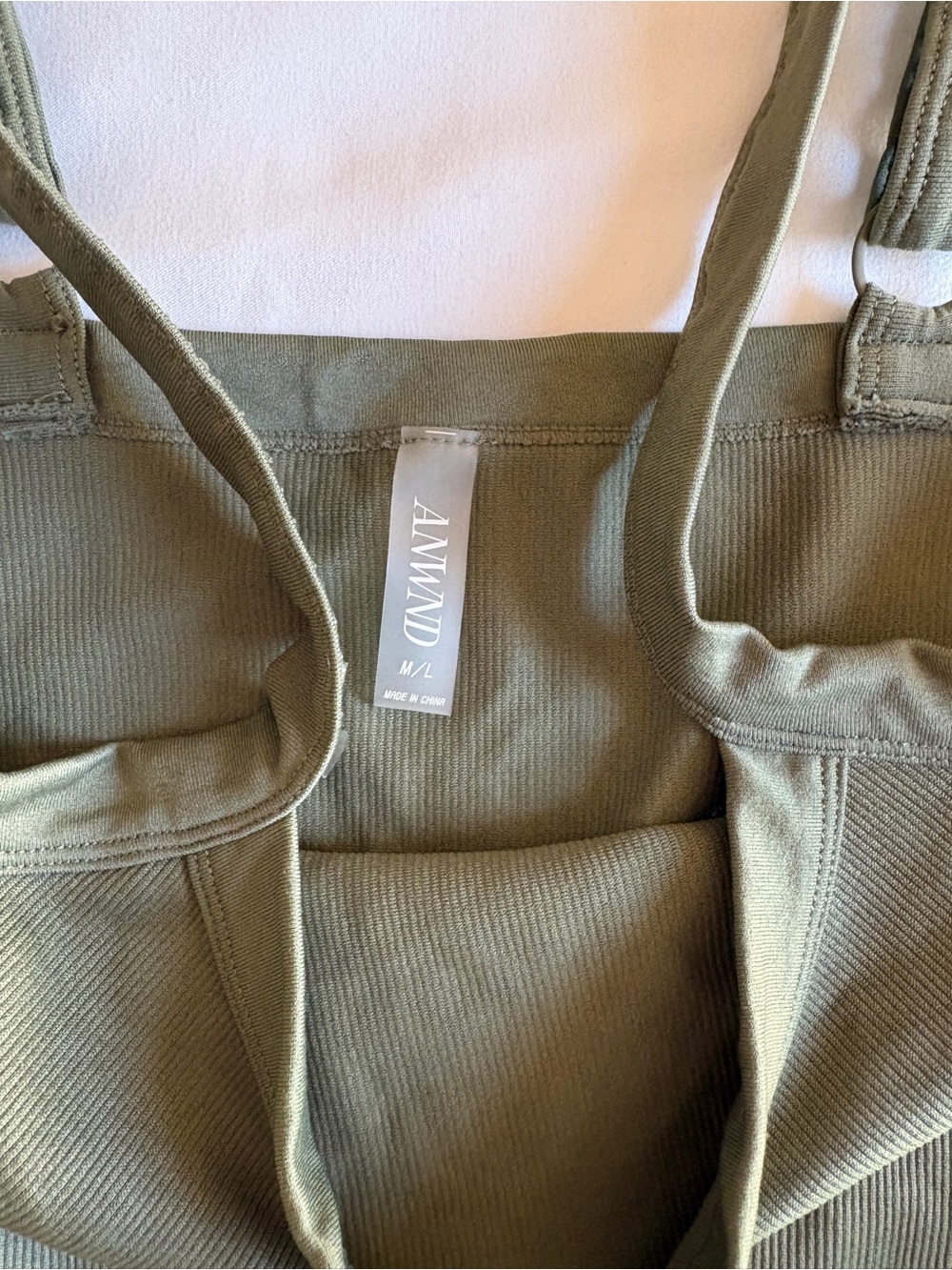 Anwnd Olive Green Ribbed Jumpsuit Indie Earthy Athleisure Bodycon Loungewear - Picture 2 of 5
